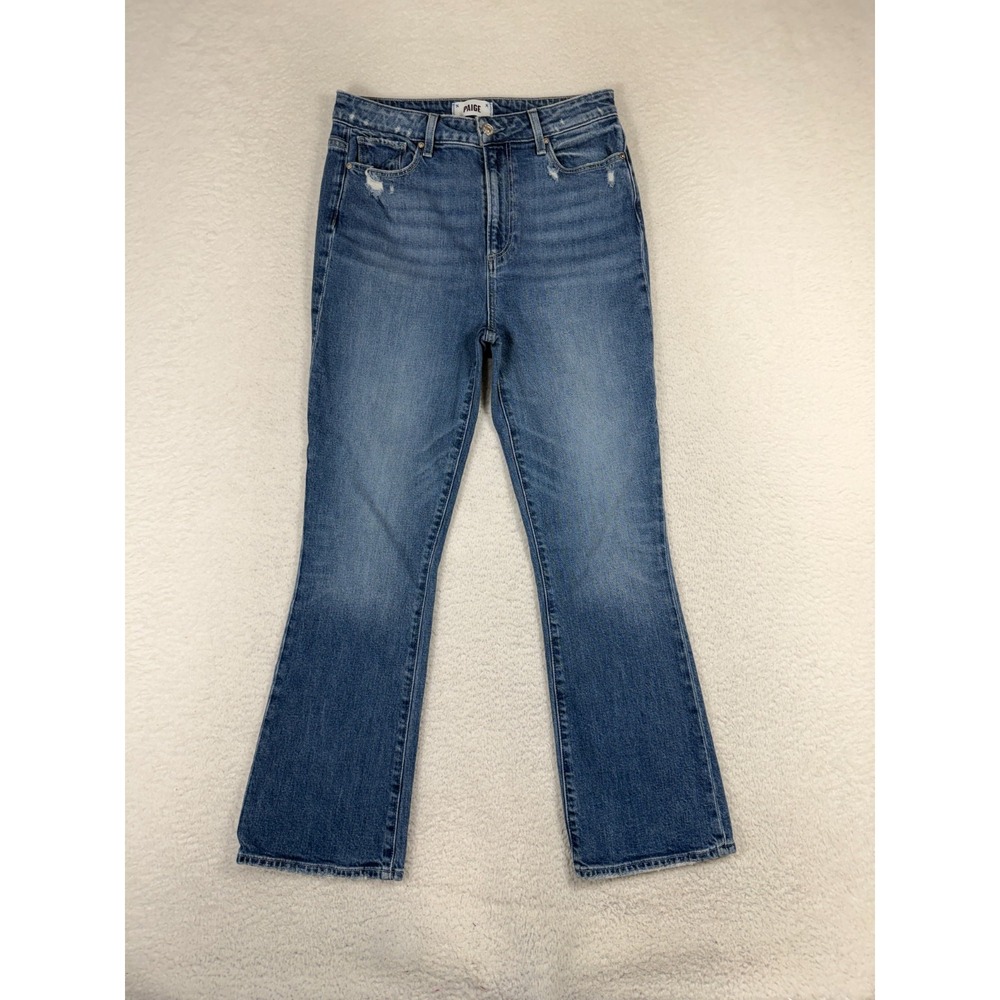 Paige Claudine Ankle Flare Jeans Womens 28 Blue High Rise Denim Distressed 29x26